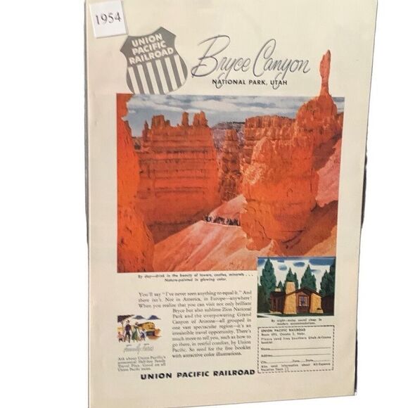 Vintage 1954 Union Pacific Rail Bryce Canyon Utah Ad Advertisment - Picture 3 of 5